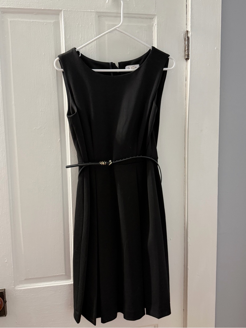 Calvin Klein Black Sleeveless Fit-and-Flare Dress with Slim Belt